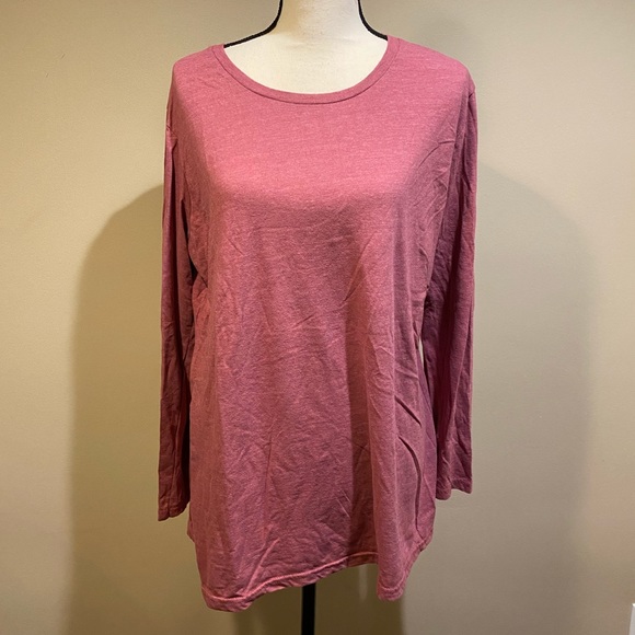 Air Waves Pink Red Plain Long Sleeve Tee Plus Size - Picture 2 of 7